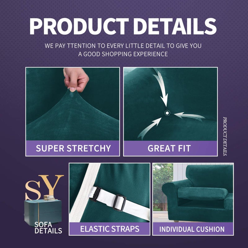 ZNSAYOTX Luxury Velvet Chair Slipcovers with Arms 2 Piece Stretch Chair Covers for Living Room Soft Armchair Slipcover Anti Slip Dog Pet Friendly Furniture Protector (Deep Teal),30"-47"(1 Cushion) - Image 3